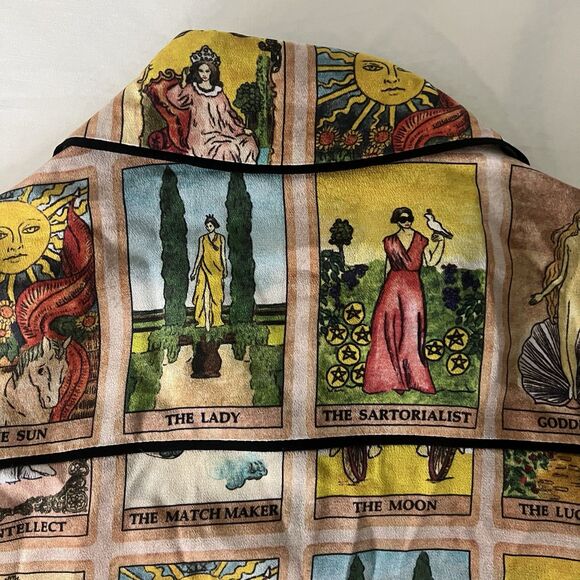 Alice + Olivia Alfie Tarot Card Silk Button Down Blouse Mystical Print Shirt XS - Picture 6 of 7